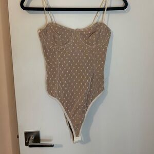 WHITE FOX mesh polka dot bodysuit